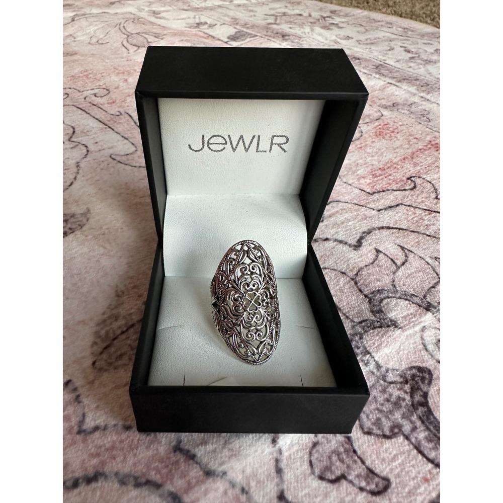 Jewlr Sterling Silver Filigree Oval Cocktail Ring Size 7 Statement Boho Scroll